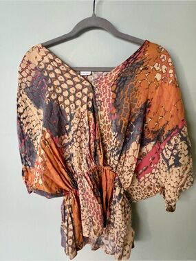 Lascana Printed Cinched-Waist Tunic in Orange, pink, gray and cream